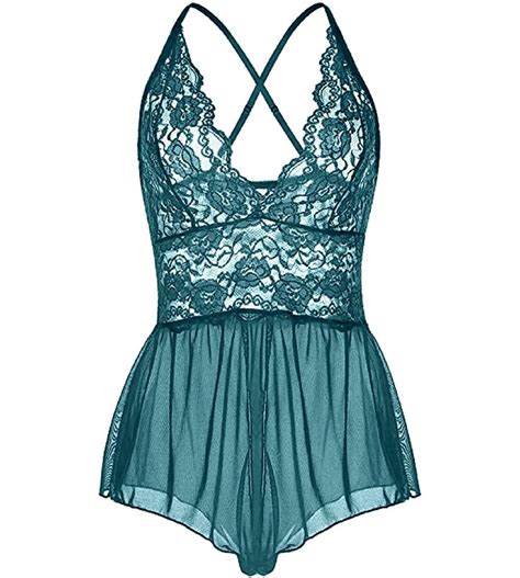 Women Teddy Lingerie Nightwear Sexy One Piece Lace Mesh Babydoll Chemise With Low Back Design