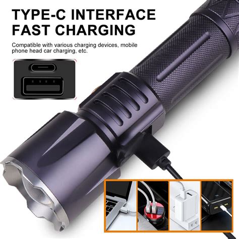 Led Tactical Flashlight Usb Rechargeable Waterproof Telescopic Zoom