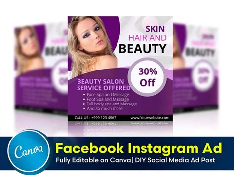 Beauty Facebook Instagram Ad Diy Canva Beauty Flyer Template 2021 Editable Canva Social Media