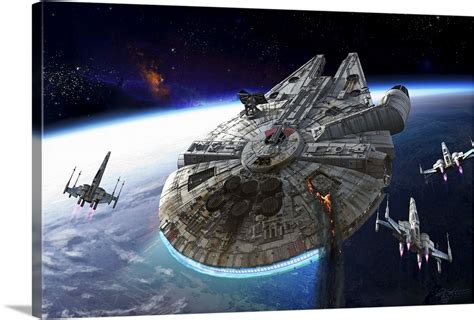 millennium falcon being escorted by x wings wall art canvas prints framed prints wall peels