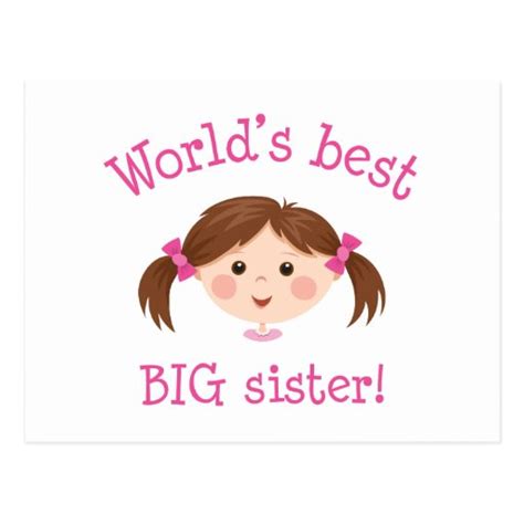 Worlds Best Big Sister Brown Hair Postcard Zazzle