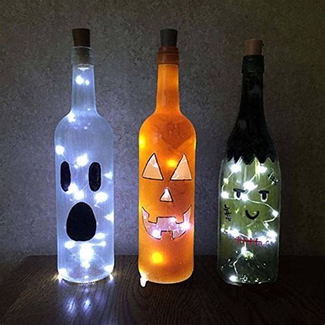 Halloween Wine Bottle Decorations With Twinkle Lights Glow In The
