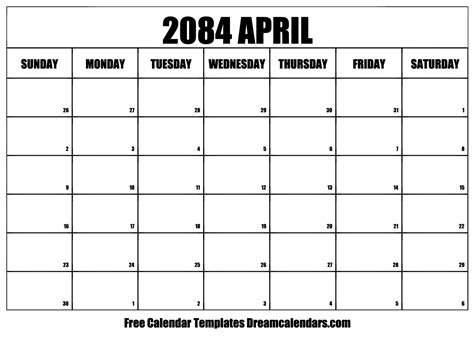 April 2084 Calendar Free Blank Printable With Holidays