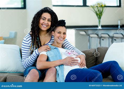 Pregnant Lesbian Couple Standing Back To Back Royalty Free Stock Photography Cartoondealer Com