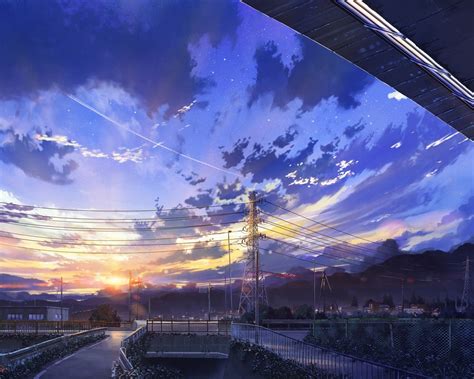 Wallpaper Buildings Anime Landscape Scenery Clouds Stars