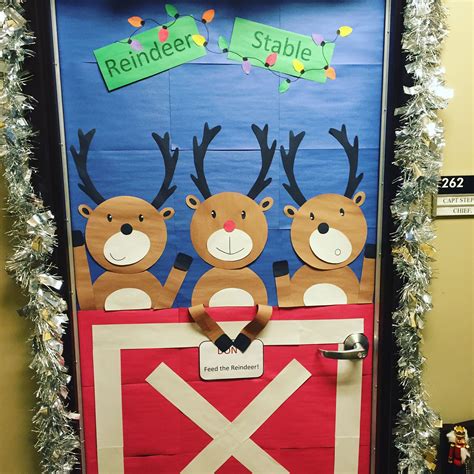 Reindeer Christmas Door Decoration With Rudolph At The Reindeer Stables