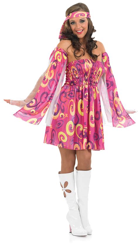 1960s pink swirl hippy fancy dress ladies 60s hippie costume outfit uk 8 30 new ebay