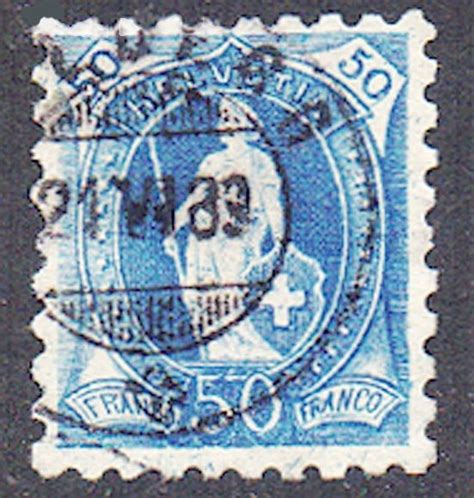 Schweiz 1882 Stehende Helvetia 50c Blau Zahnung 9¾x9¼ Gebraucht