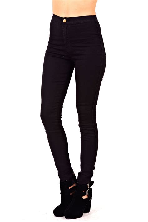 New Womens Ladies Skinny Slim Fit High Waisted Stretch Denim Black