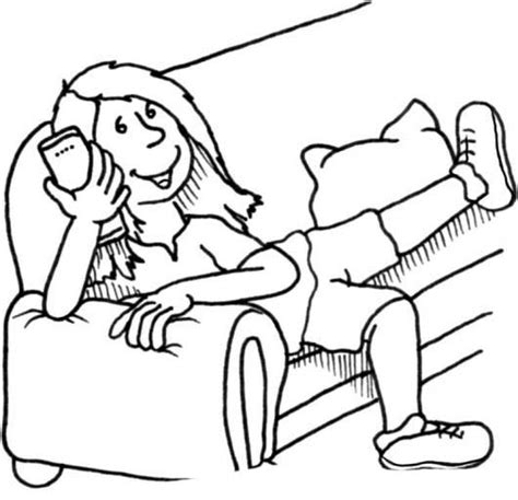 Dibujo De Mujer Sentada En Sofa Para Pintar Y Colorear Colorear Porn