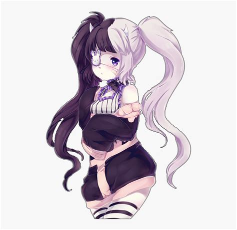 Anime Girl Goth Pastel Twotone Hair White Black Anime Half