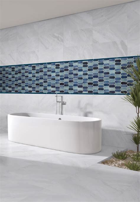 Boathouse Blue Picket Pattern Glass Mosaic Tile Backsplash Accent