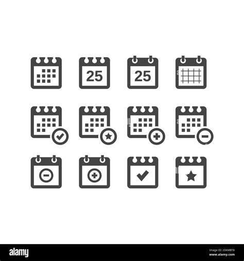 Calendar Black Vector Icon Set Calender With Date Star Plus And