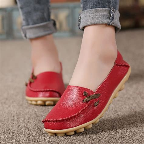 2018 Summer Women Flats Shoes Slips Soft Leather Red Flat Shoes Tenis
