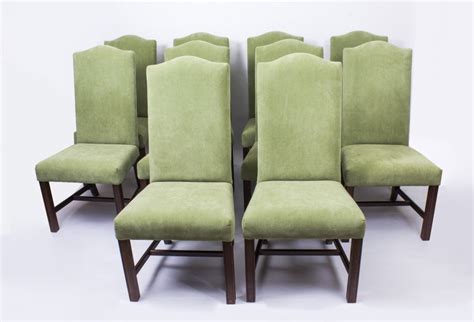 Shop upholstered dining chairs at chairish, the design lover's marketplace for the best vintage and used furniture, decor and art. Vintage Set 10 Mahogany Upholstered High Back Dining ...