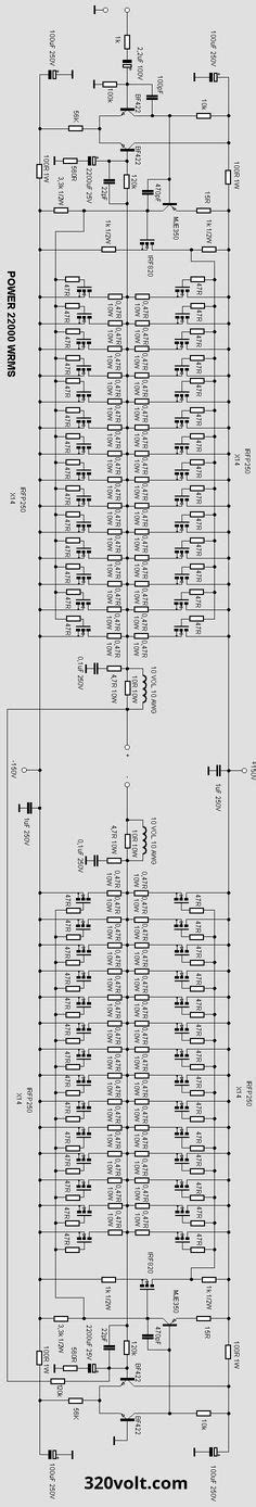 This is circuit diagram of powerful audio amplifier. High Power 2200W Amplifier Circuit - Electronics Projects Circuits | Audio amplifier ...