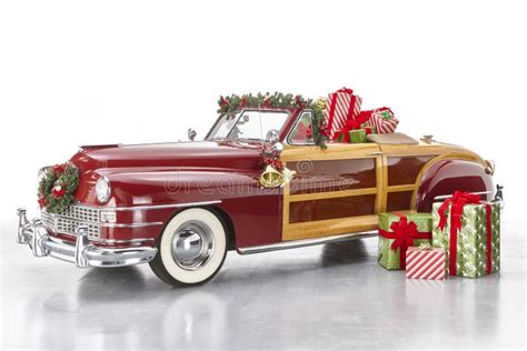Vintage Christmas Car Classic American Car Decorated For Christmas