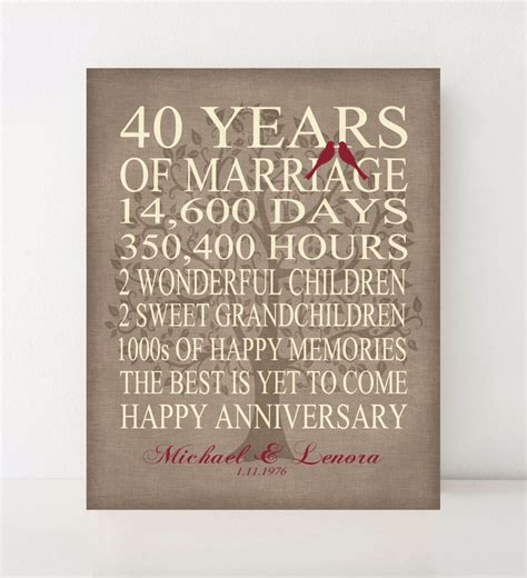 40th Wedding Anniversary T Personalized Parents Keepsake Etsy