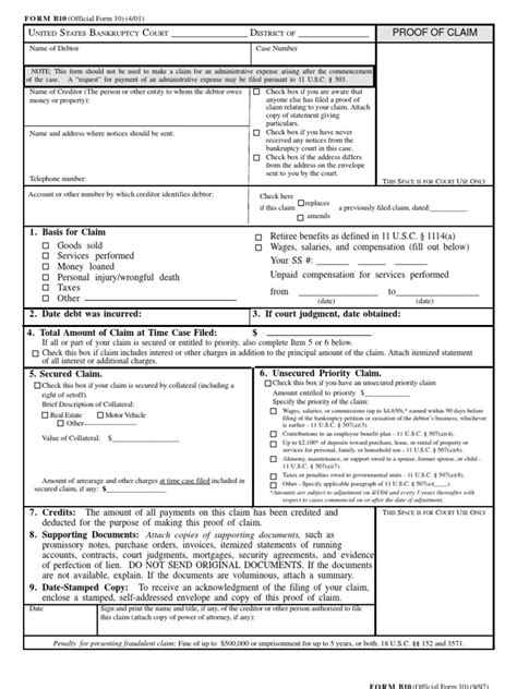 Proof of Claim Form | Bankruptcy In The United States | Debt