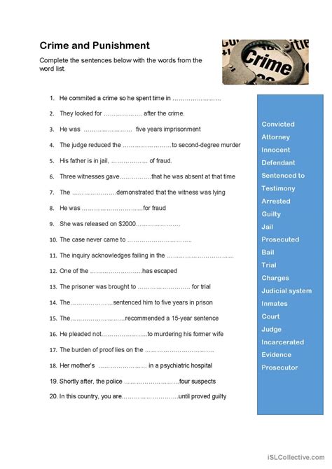 Vocabulary Crime And Punishment English Esl Worksheets Pdf And Doc