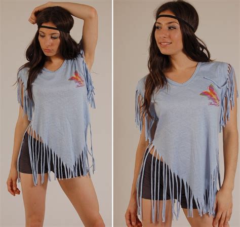 Vintage 80s Blue Butterfly And Rainbow Fringe T Shirt Etsy Fransen