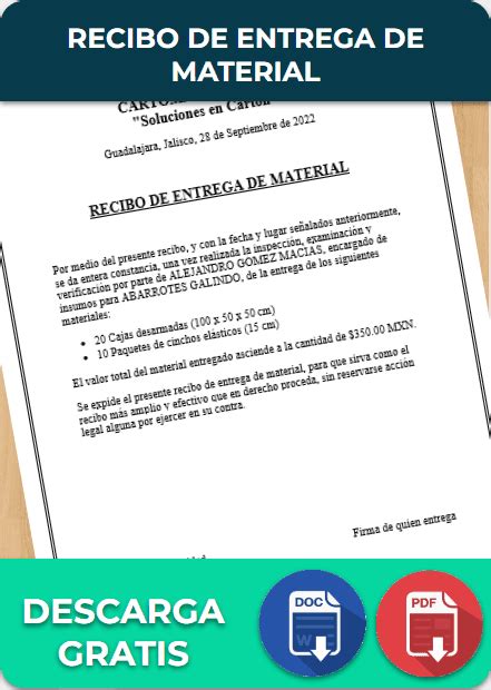 Recibo De Entrega De Material Ejemplos Formatos【 2023