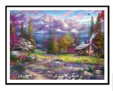 5d Diy Diamond Painting Cabin In The Forest Full Squareround Etsy