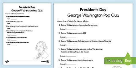 Presidents Day George Washington Quiz Twinkl Usa Twinkl