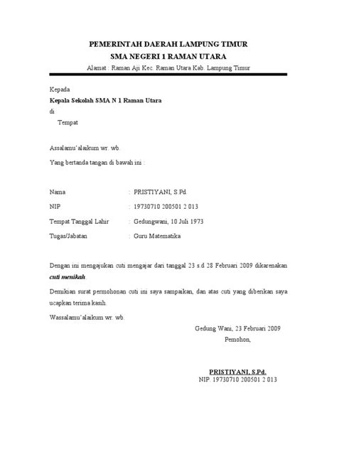 Contoh Surat Izin Cuti Mengajar - Contoh Surat Terbaru 2020