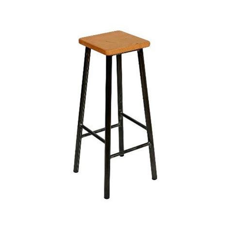 Bertie Fouroaks Steel Frame Industrial Bar Stool With Square Oak Seat