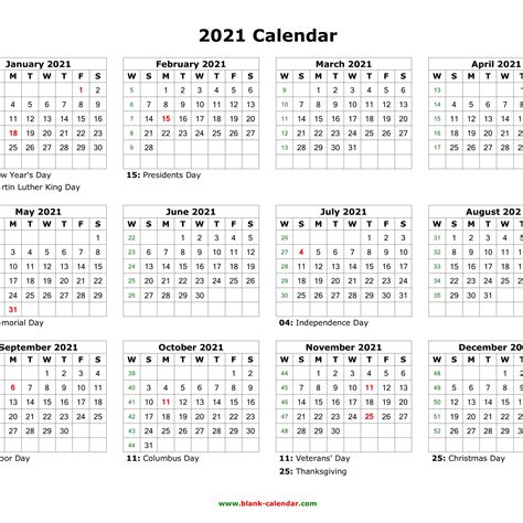 Free Printable 2021 Calendars With Us Holidays Calendar Printables
