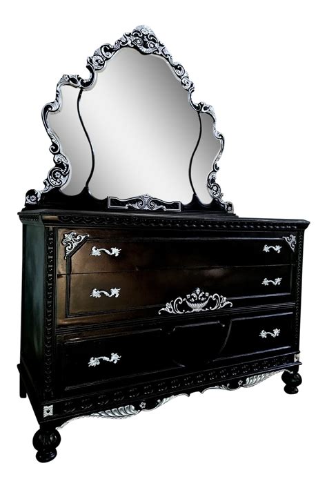 Victorian antique wall mirror 12' x 20 floral pattern frameless. Black & Silver Victorian Dresser & Mirror | Chairish