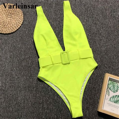 Neon Green One Piece Swimsuit 2019 Women Swimwear Female Bather With