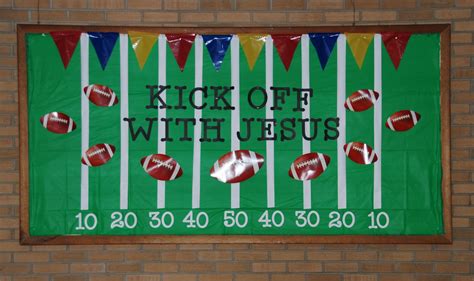 Kick Off With Jesus Fall Football Season Church Bulletin Board Vbs