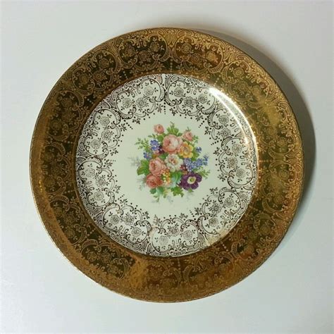 Vintage 1938 Edwin Knowles China 22k Gold Floral Plate 10 34