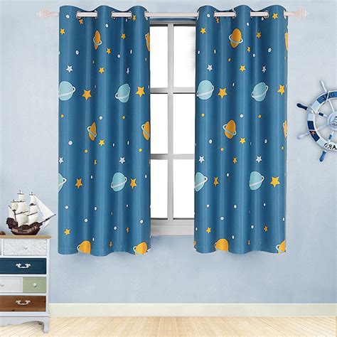 Star Blue Outer Space Curtains For Kids Boys Room Short Window