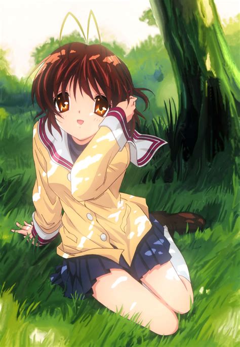 Furukawa Nagisa Clannad Absurdres Highres Official Art S Antenna Hair Brown Eyes Brown