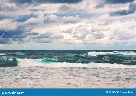 Retro Toned Dramatic Stormy Beach Scene Stock Photo Image Of