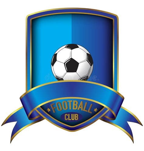 Football Club Shield Logo In Blue Shiny Frame And Ribbon Stock Vector