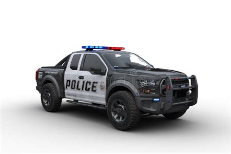 3d Rendering Of A Black And White American Police Truck Isolated On