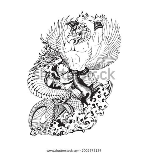 Garuda Naga Outline Vector Illustration เวกเตอร์สต็อก ปลอดค่า