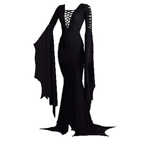 Women S Morticia Addams Floor Dress Costume Witch Sexy Gothic Large Black 57 24 Picclick