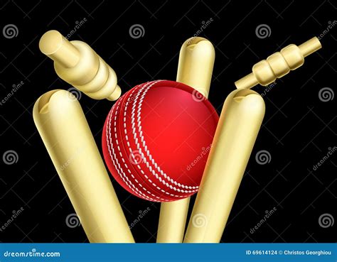 Cricket Ball Breaking Wicket Stumps Stock Vector Illustration Of