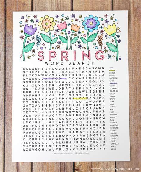 Free Printable Spring Word Search Coloring Page Artsy Fartsy Mama