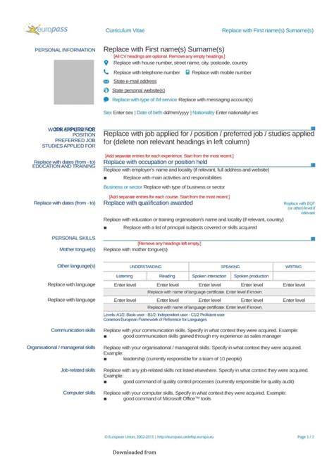 By pressing 'print' button you will print only current page. Europass Curriculum Vitae 2 - PDF Format | e-database.org
