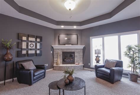Beautiful Gray Living Room With Stone Fireplace Belgrade Stack Ease J