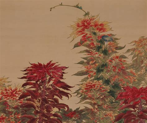 Japanese Painting Hanging Scroll Circa 1930 Amaranth And Rooster For
