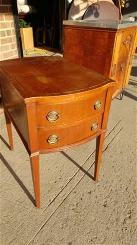 Bureau, bureau mirror, five drawer chest, and door night stand.round pedestal table, medallion. Antique Side Table - 2 Drawers - Mahogany - Little TLC ...