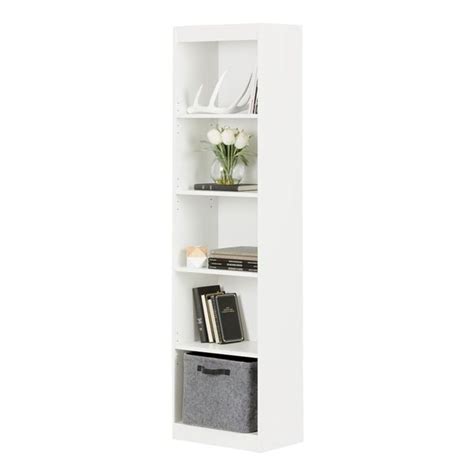 South Shore Axess 5 Shelf Narrow Bookcase In Pure White Bookcase