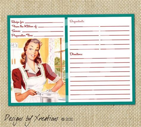 Retro Blank Recipe Card Digital Template 5x7 Inches Cards Print